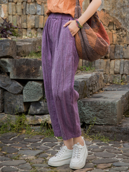 Women Summer Worn Tie-dye Ramie Harem Pants