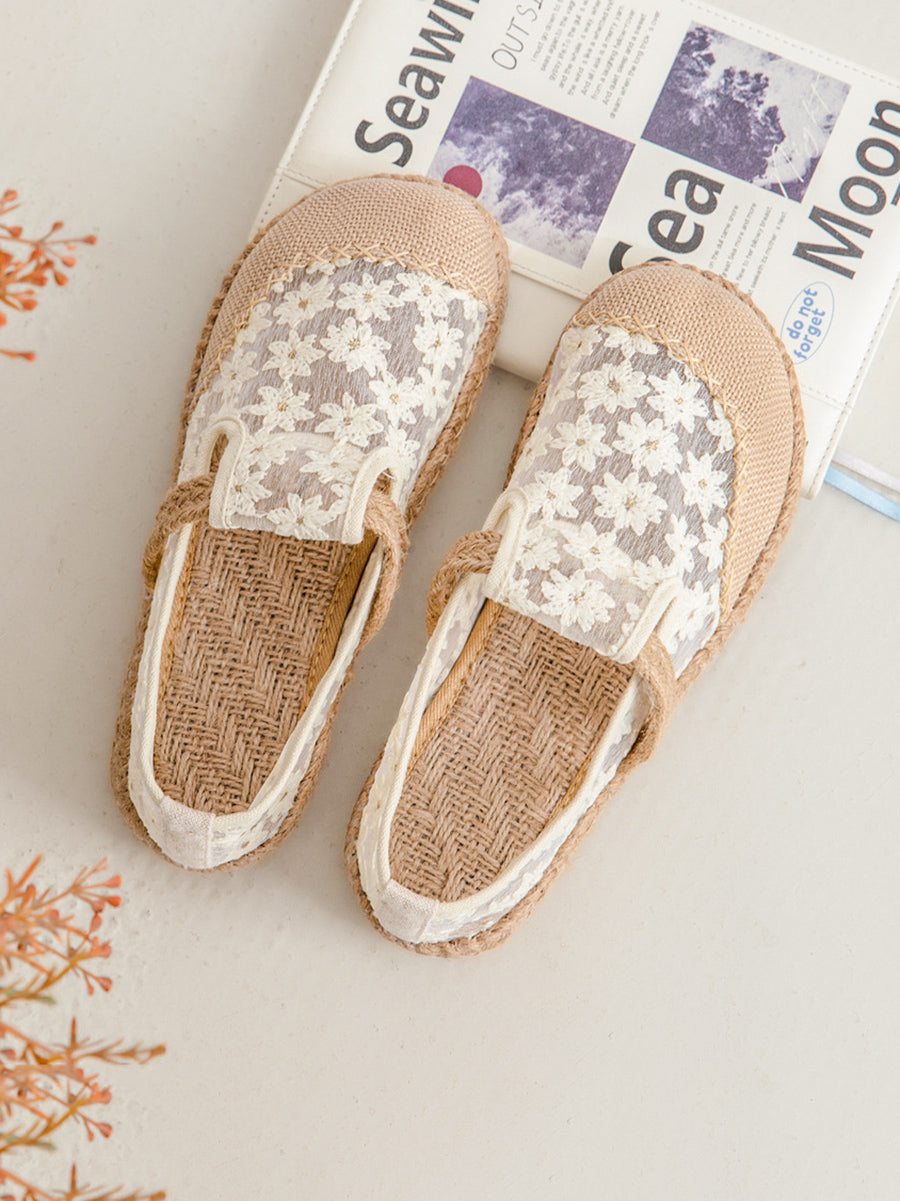Women Artsy Summer Flower Embroidery Shoes