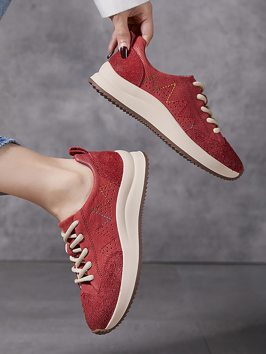 Women Genuine Leather Spliced Platform Sport Shoes