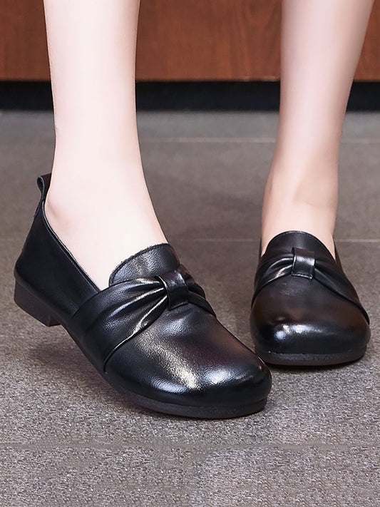 Women Vintage Soft Leather Knot Low Heel Shoes