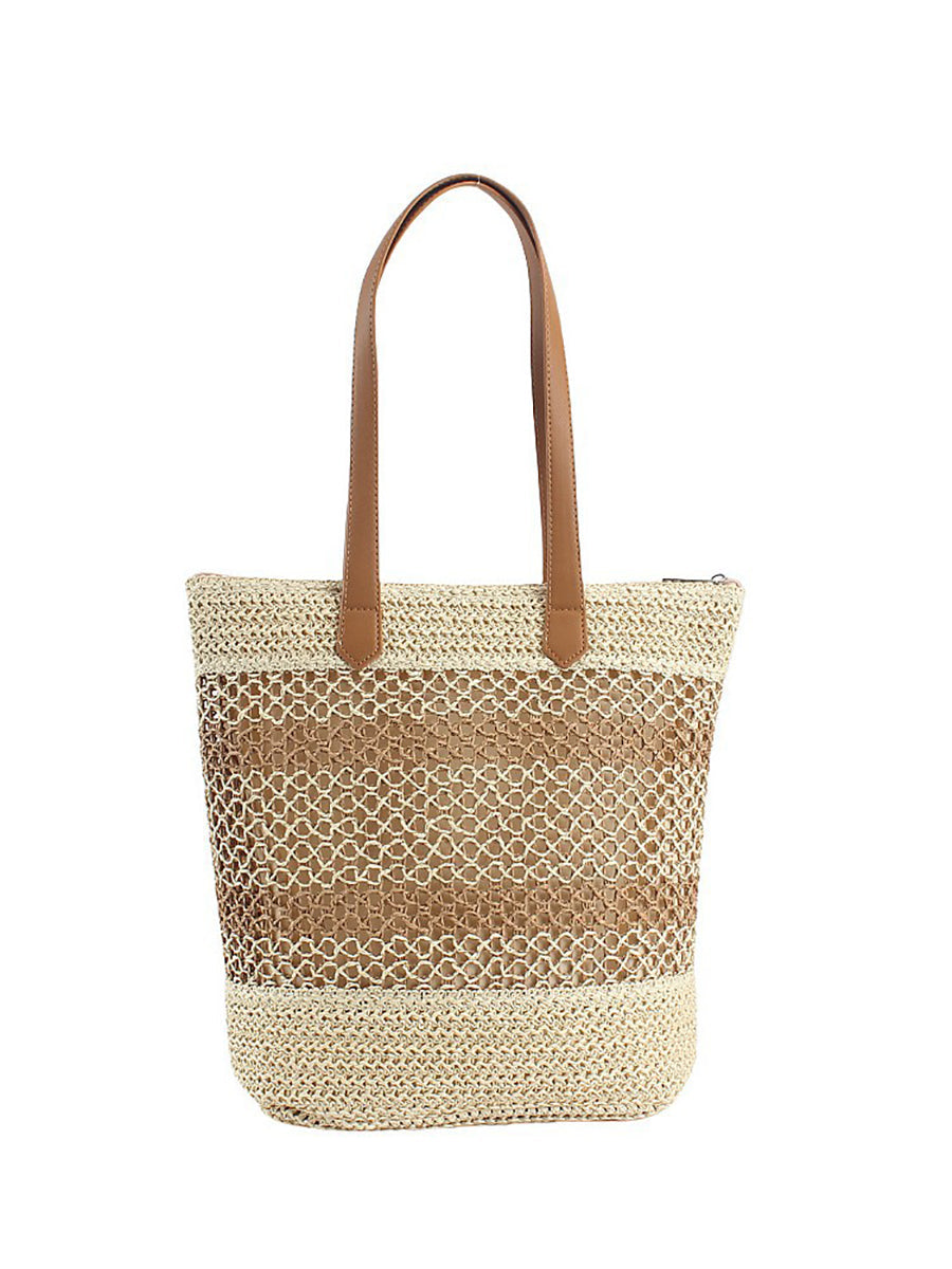 Women Summer Straw Weave Colorblock Shoulder Bag
