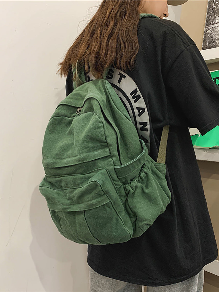 Women Casual Pure Color Canvas Backpack