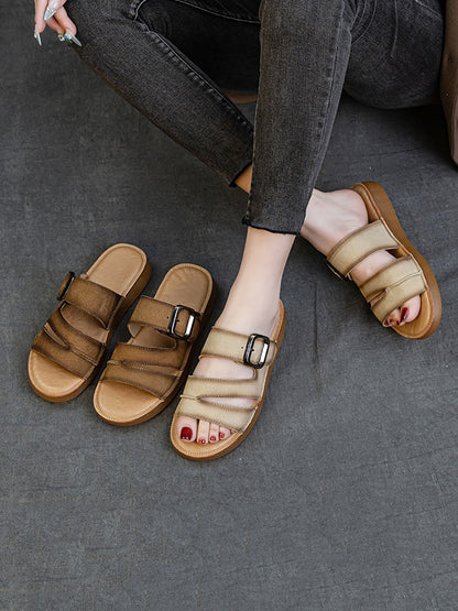Women Summer Casual Leather Flat Slippers