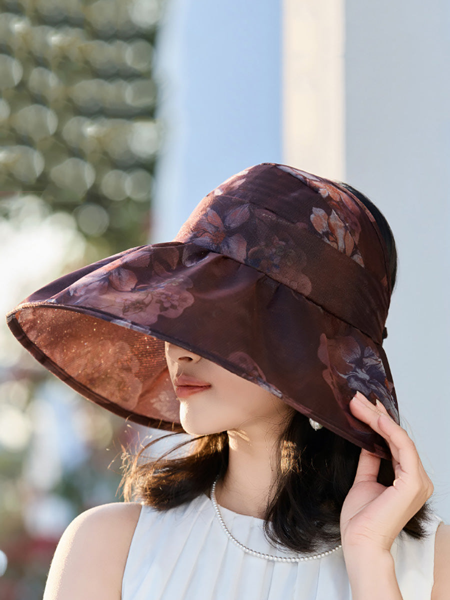 Women Summer Artsy Flower Large Brim Sunproof Hat