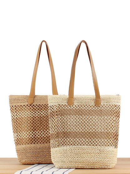 Women Casual Colorblock Straw Weave Shoulder Bag