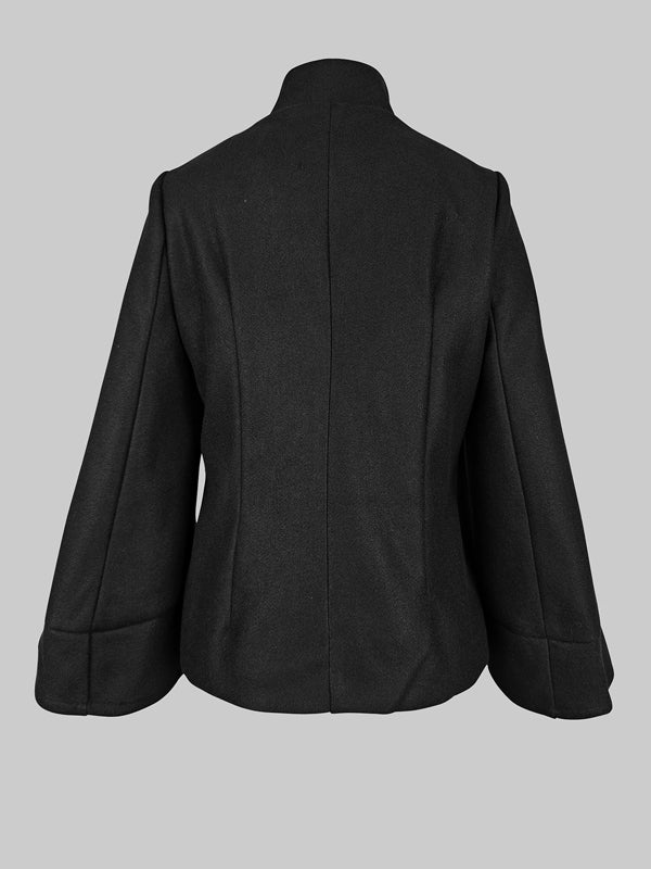 Flared Buttoned Solid Color High Neck Jackets&Coats Outerwear Woolen Coat