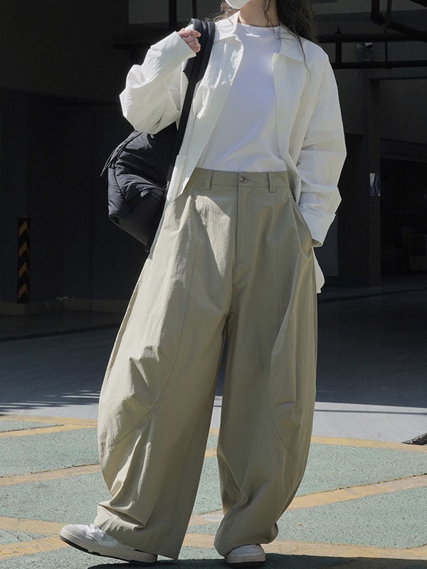 Loose Wide Leg Solid Color Split-Joint Casual Pants Bottoms Trousers