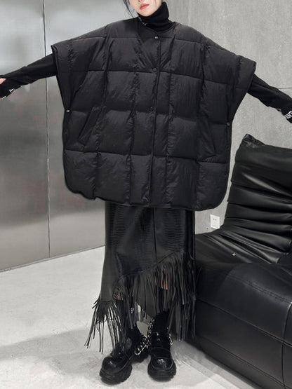 Batwing Sleeves Half Sleeves Buttoned Solid Color Round-Neck Padded Vest