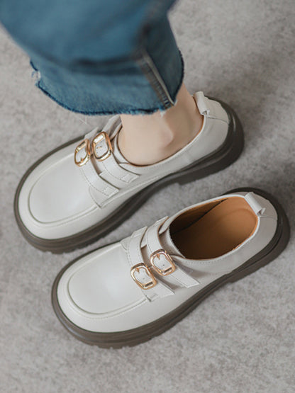 Round-Toe Split-Joint Loafers Platform Shoes
