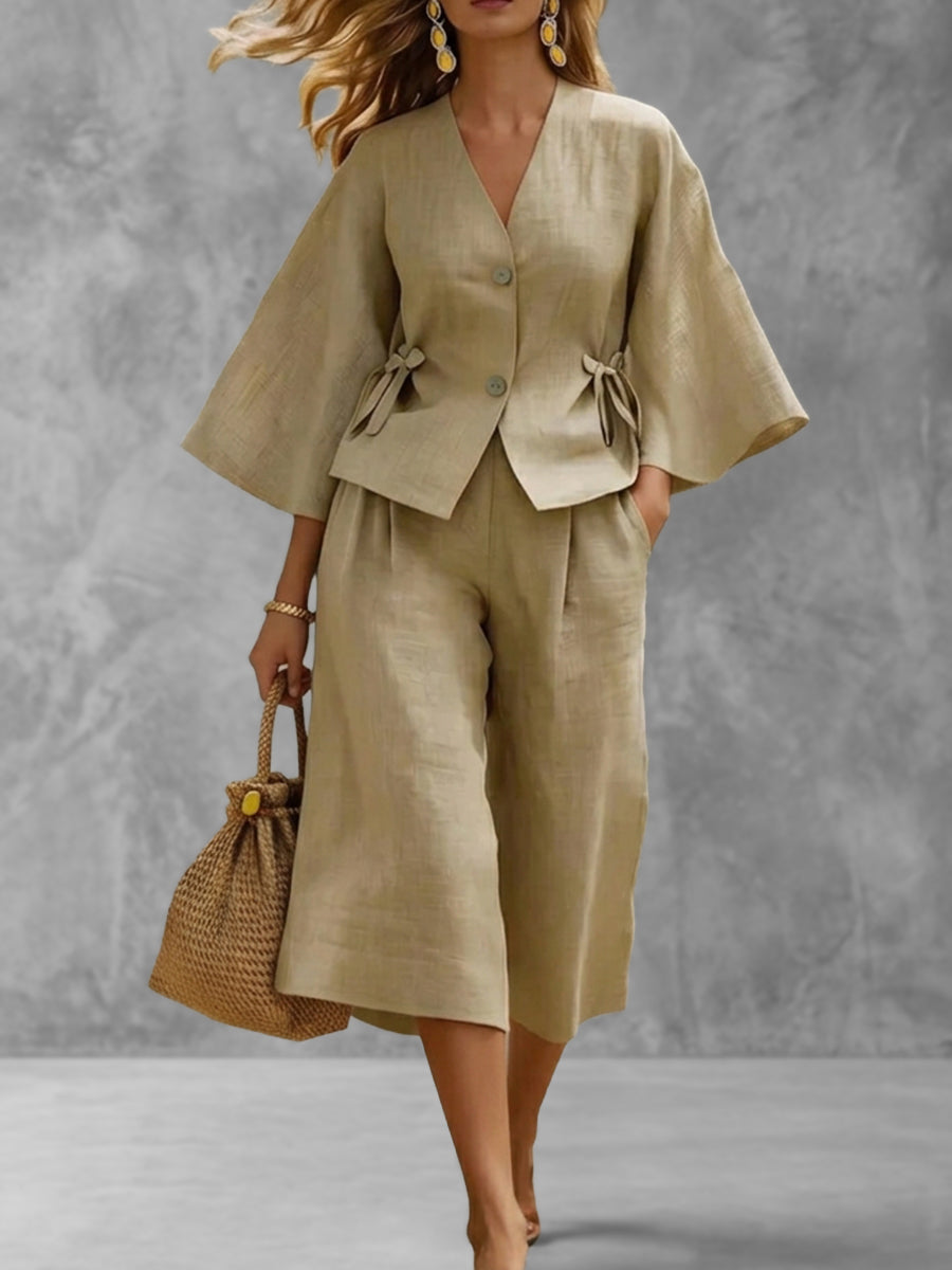 Cropped Wide Leg Elasticity Pleated Pockets Solid Color Pants Trousers