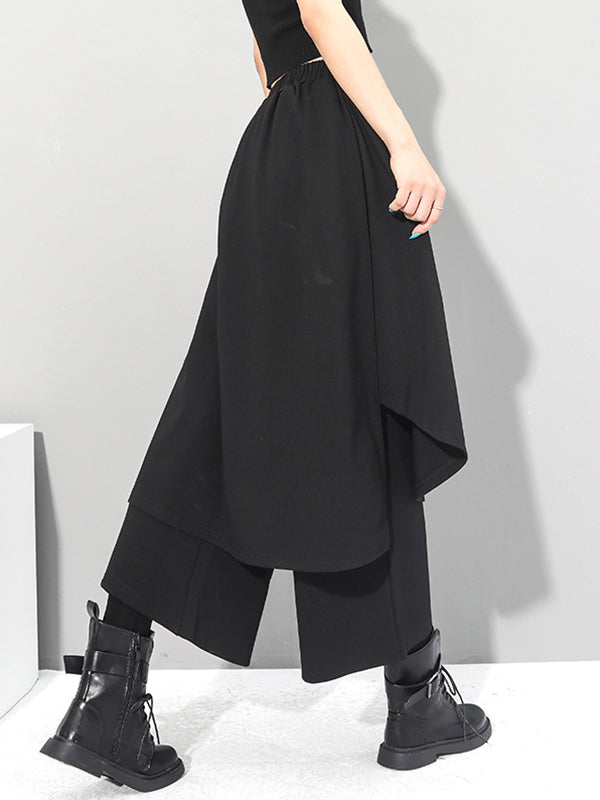 Irregularity Elastic Waist Wide Leg Solid Color Pants