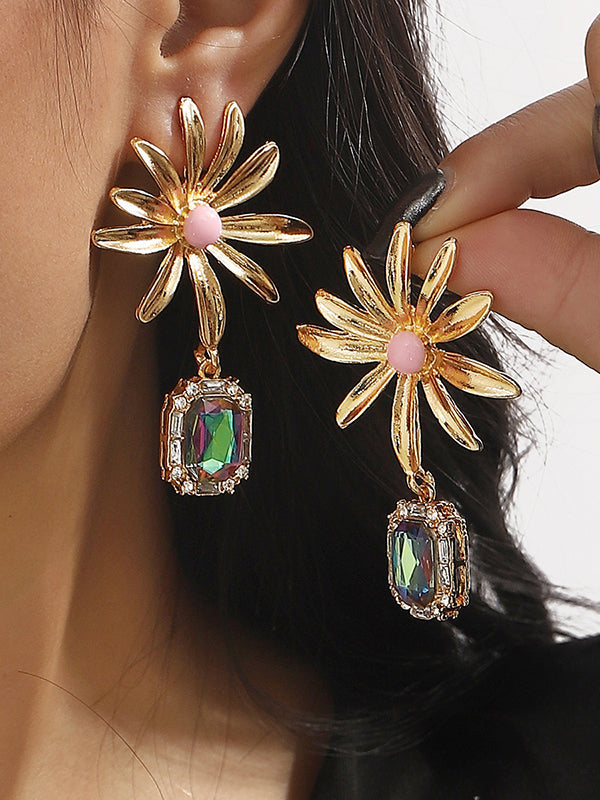 Geometric Rhine Stones Drop Earrings