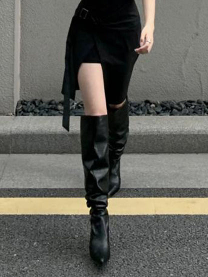 Pointed-Toe Split-Joint Boots