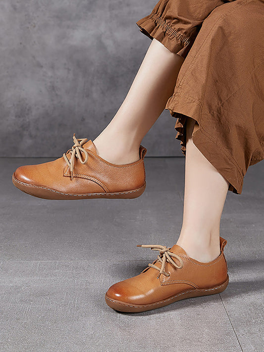 Women Summer Vintage Genuine Leather Flat Shoes