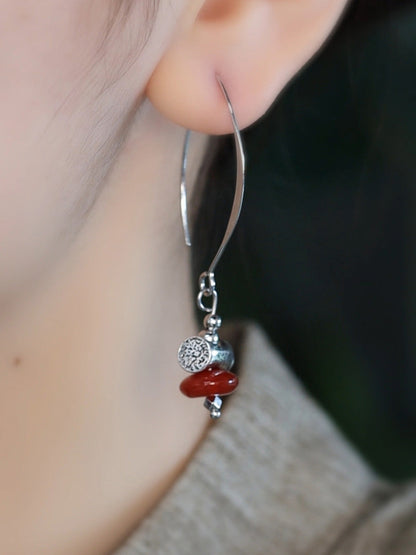Women Vintage Alloy Red Bead Earrings