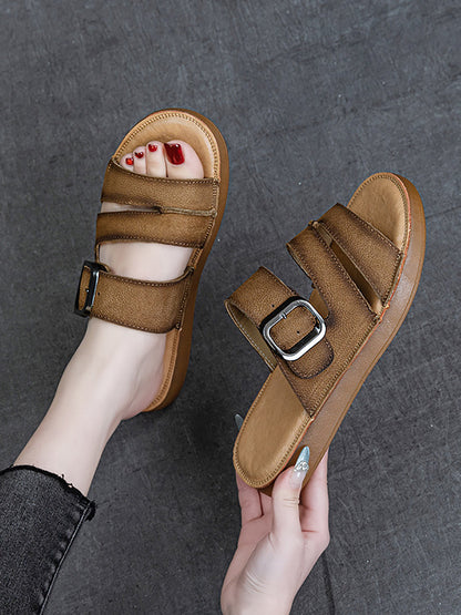 Women Summer Casual Leather Flat Slippers