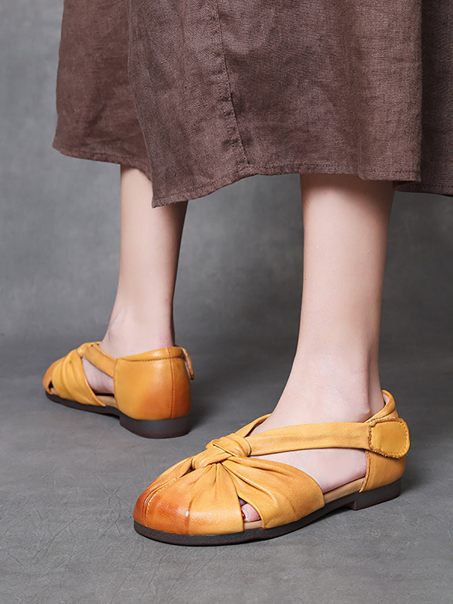 Women Summer Vintage Genuine Leather Spliced Sandals
