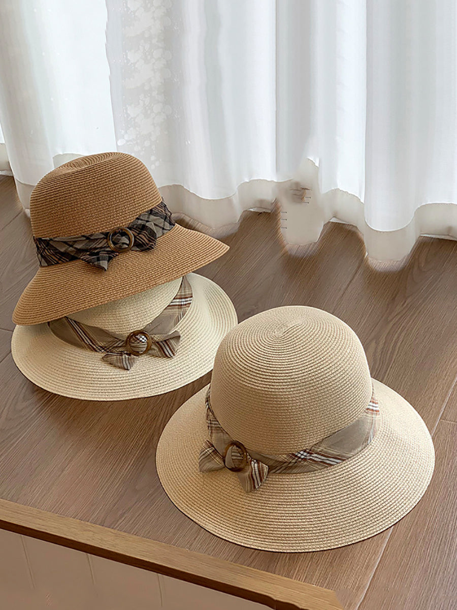 Women Summer Casual Ribbon Straw Hat