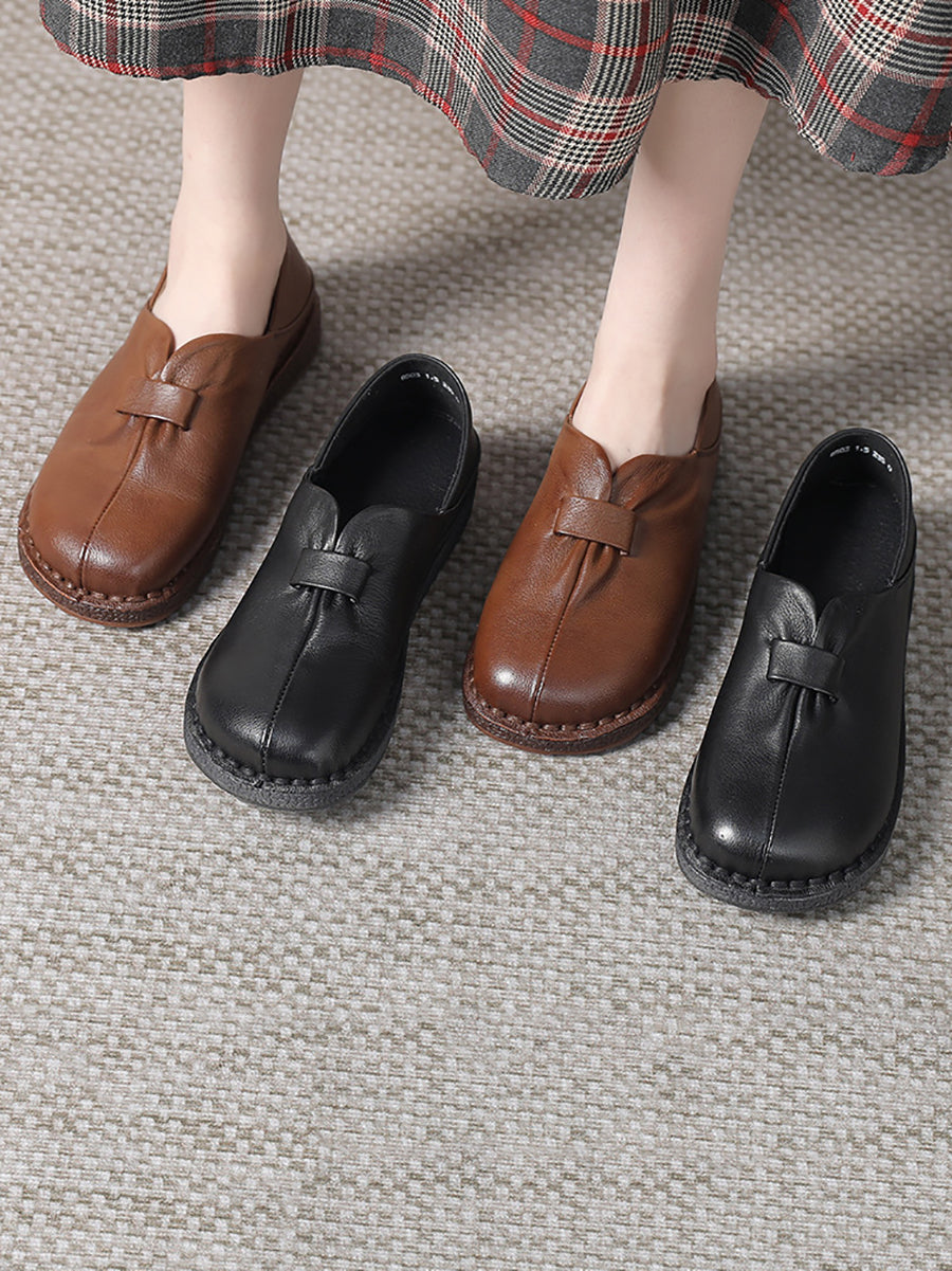 Women Casual Summer Genuine Leather Flat Shoes