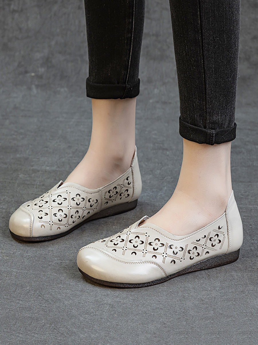 Women Soft Genuine Leather Hollow Out Low Heel Shoes