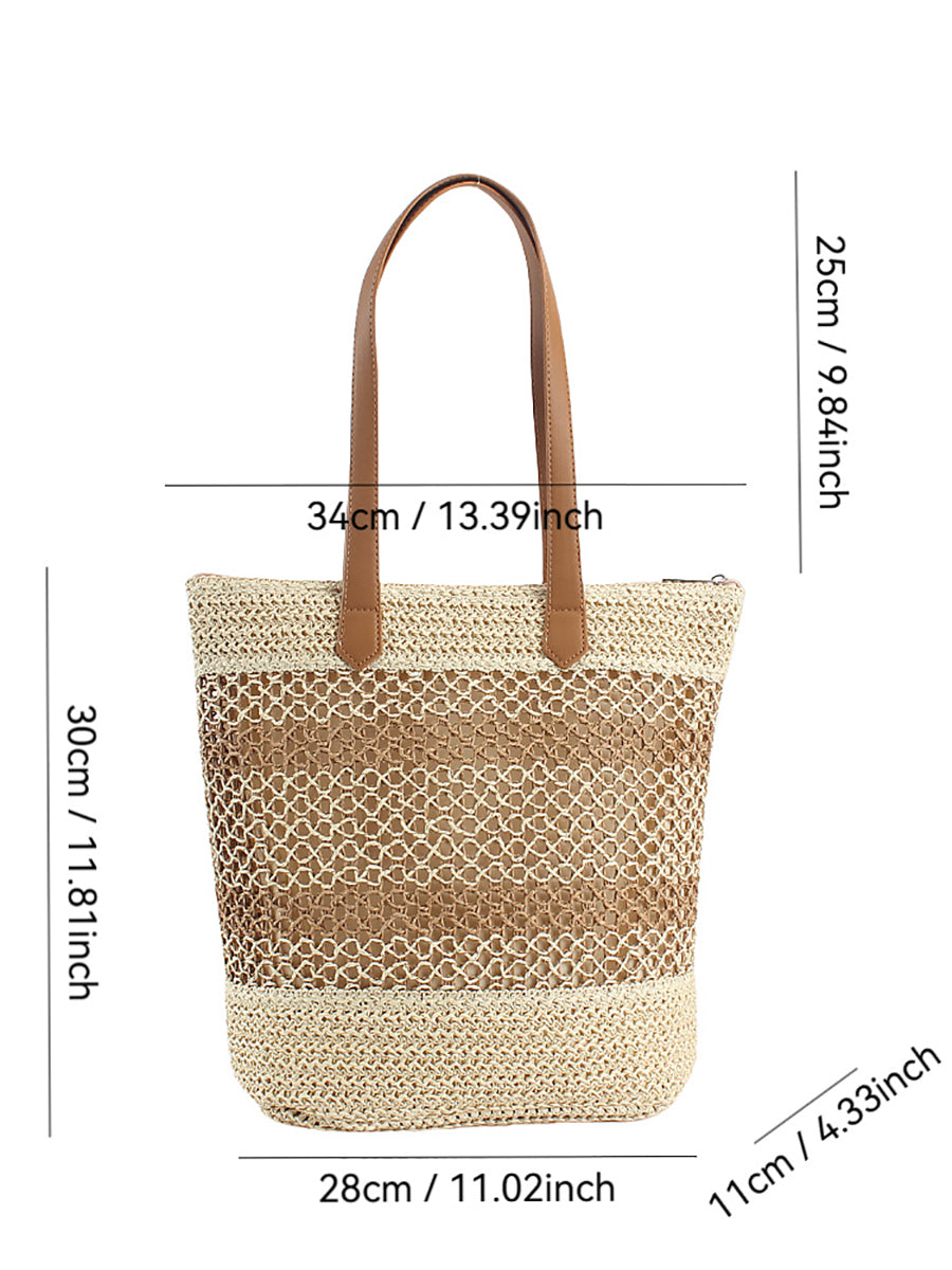 Women Summer Straw Weave Colorblock Shoulder Bag