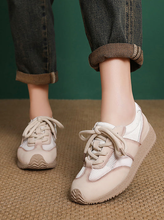 Women Casual Colorblock Leather Flat Sport Shoes
