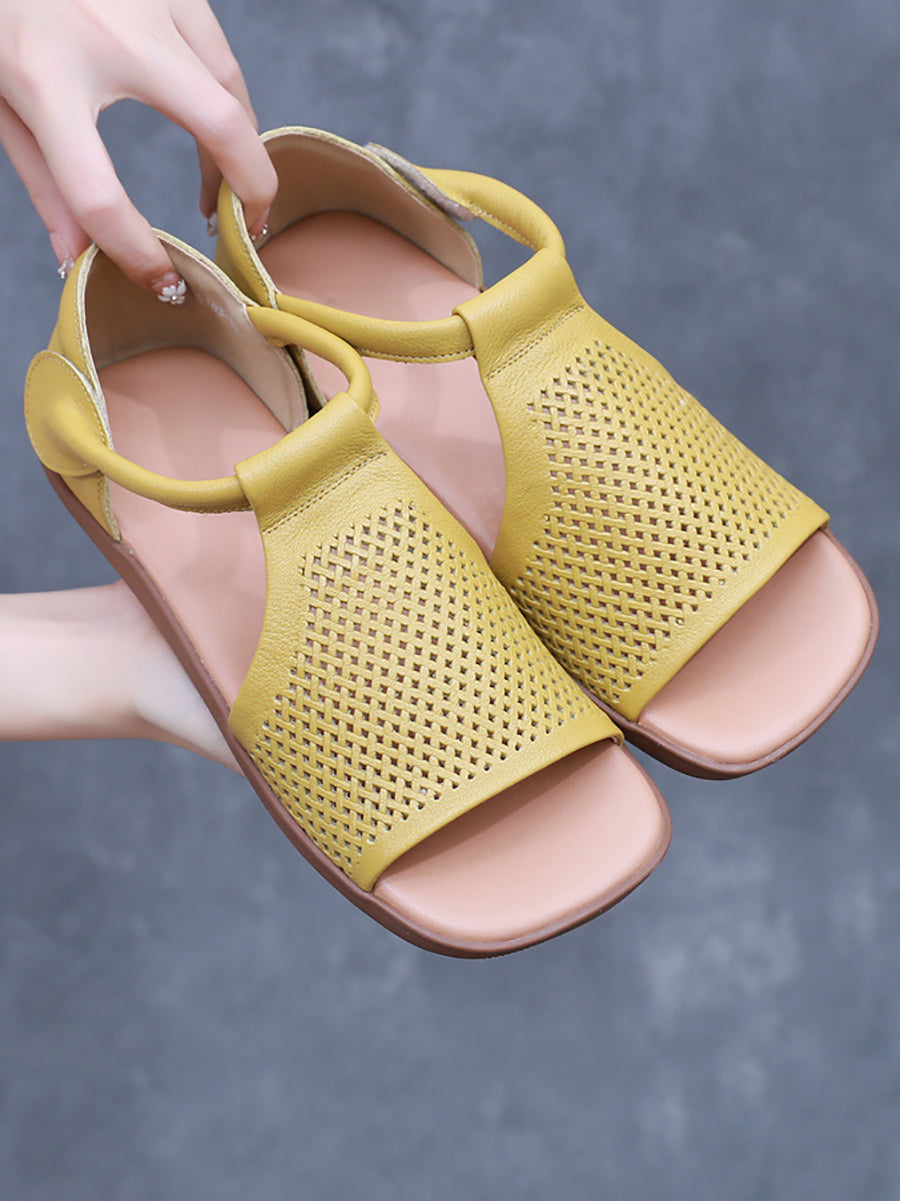 Women Summer Casua Leather Hollow Out Flat Sandals