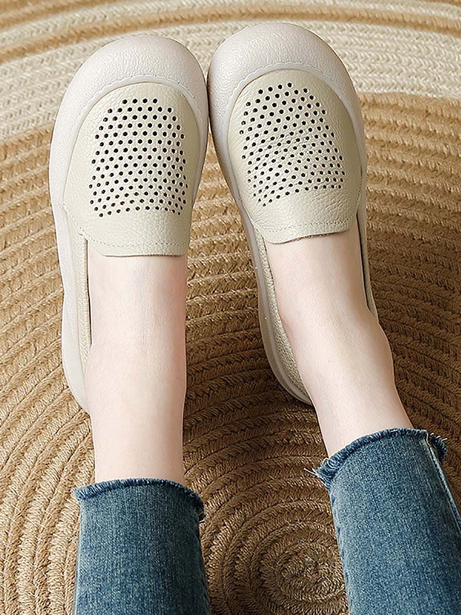 Women Summer Hollow Out Leather Flat Shoes