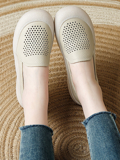 Women Summer Hollow Out Leather Flat Shoes