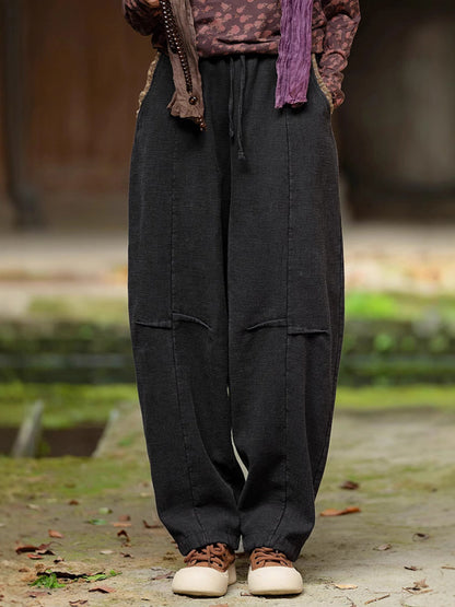 Plus Size Women Winter Retro Solid Spliced Padded Harem Pants