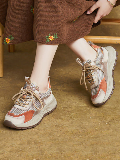 Women Spring Casual Leather Mesh Platform Sport Shoes