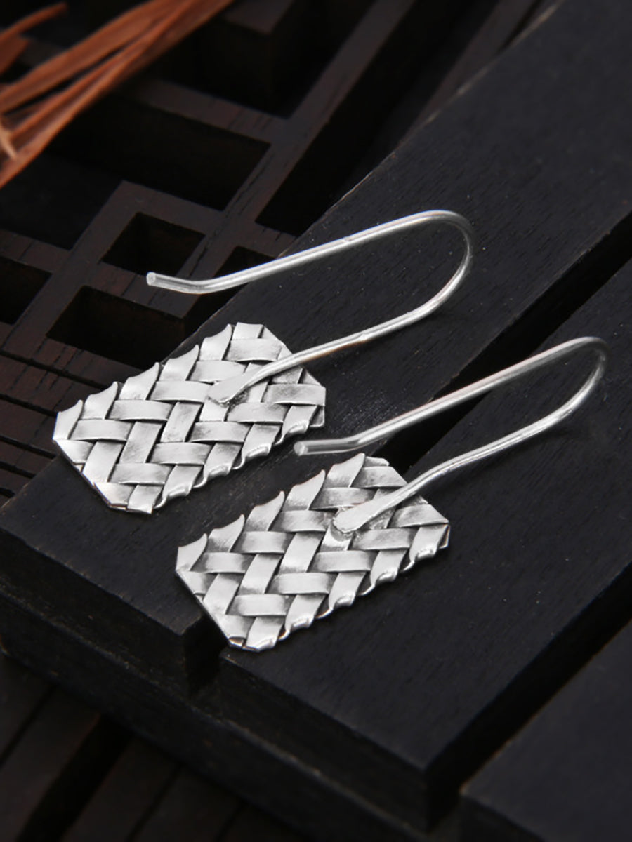 Women Vintage S925Silver Knitted Ethnic Earrings