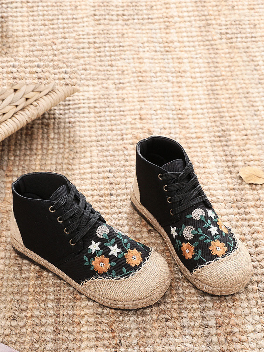 Women Autumn Ethnic Linen Embroidery Cloth Boots