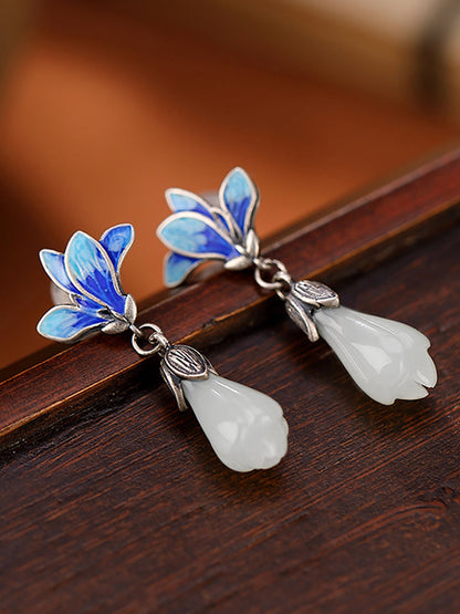 Women Ethnic Jade Magnolia Enamel Flower