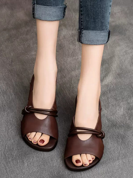 Women Summer Genuine Leather Open Toe Sandals