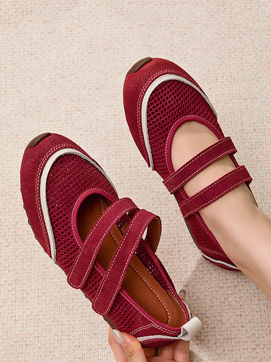 Women Casual Colorblock Leather Flat Shoes