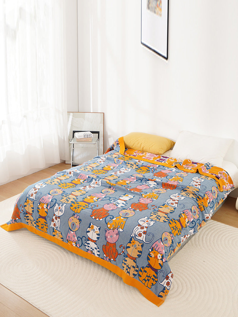 100%Cotton Queen Bedcover Cur Cat Sofa Blanket