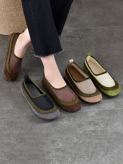 Women Summer Casual Leather Mesh Flat Shoes