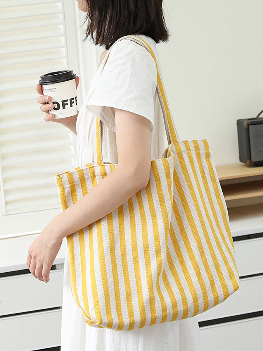 Women Casual Stripe Canvas Shoulder Bag