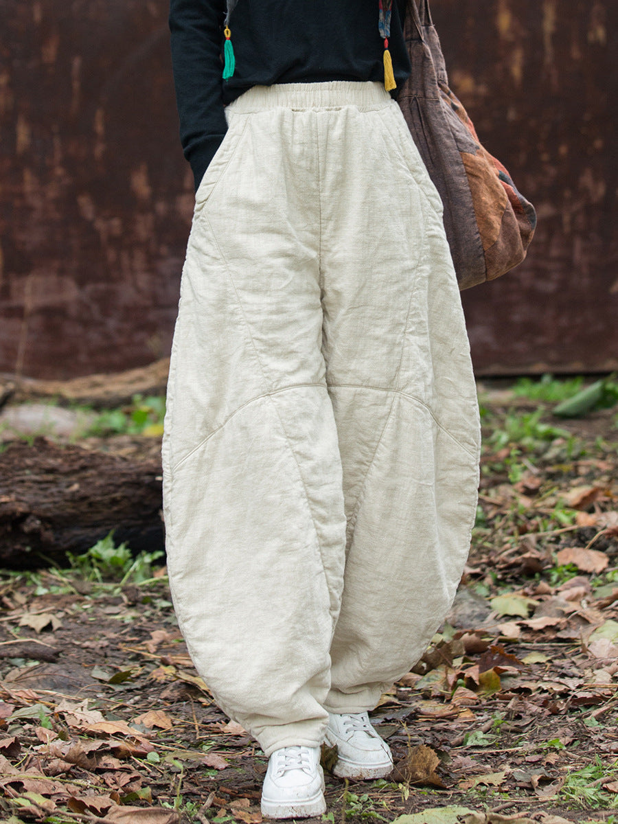 Women Vintage Autumn Solid Spliced Padded Harem Pants