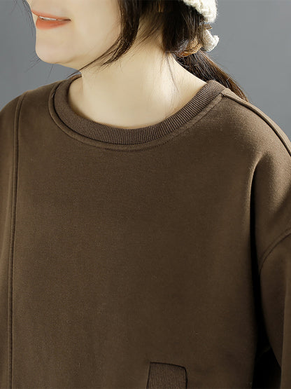 Women Winter Cotton Irregular Spliced Fleece-lined Sweatshirt