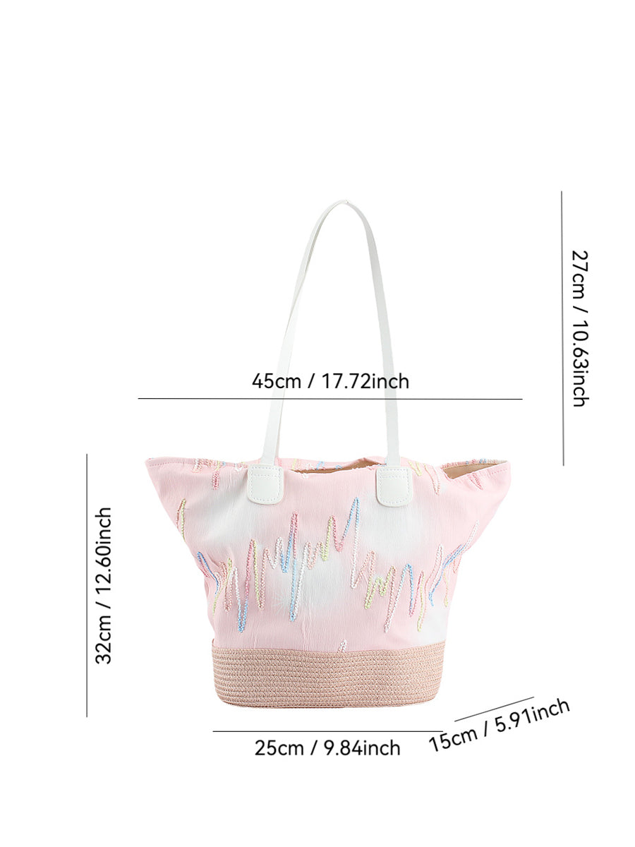 Women Artsy Straw Spliced Large Capacity Bag