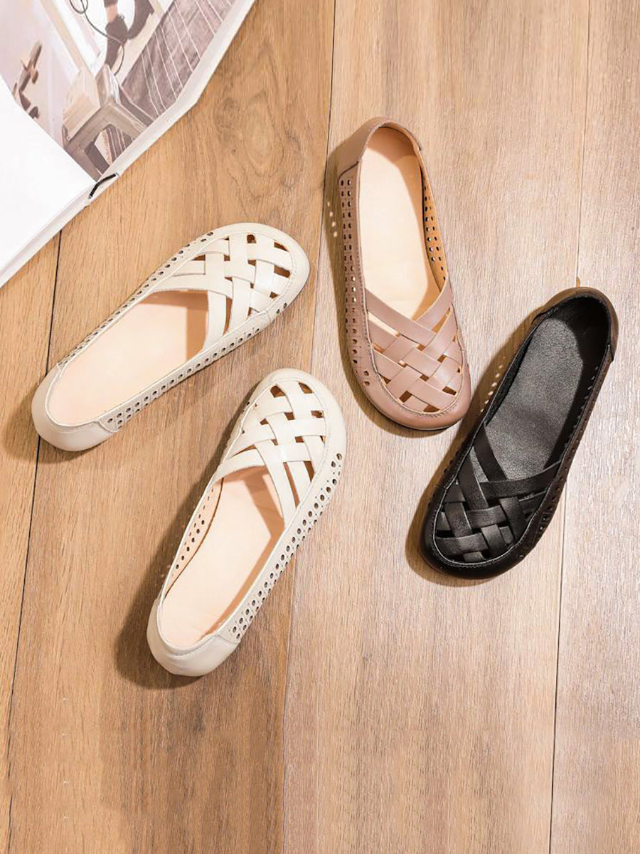 Women Summer Casual Leather Weave Low Heel Sandals