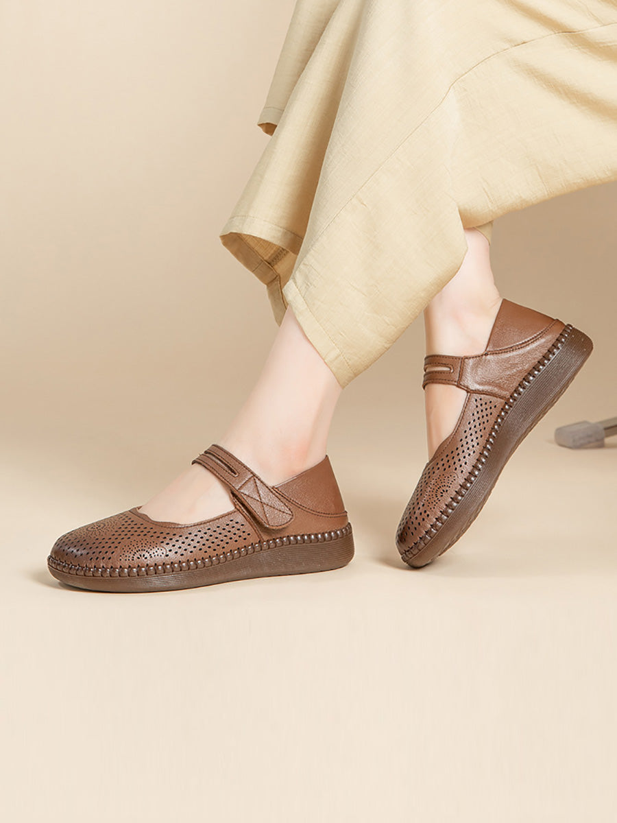 Women Summer Casual Genuinel Leather Low Heel Shoes