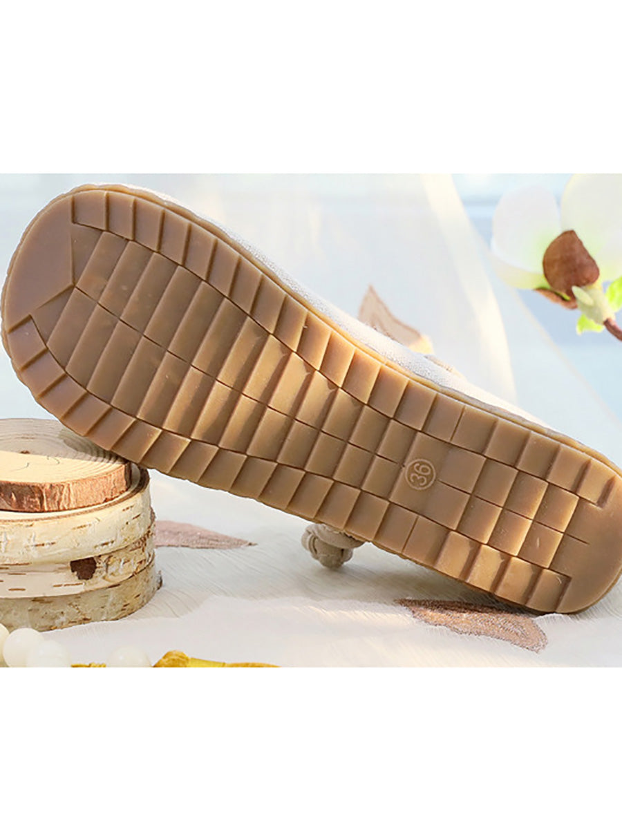 Women Ethnic Flower Embroidery Linen Shoes