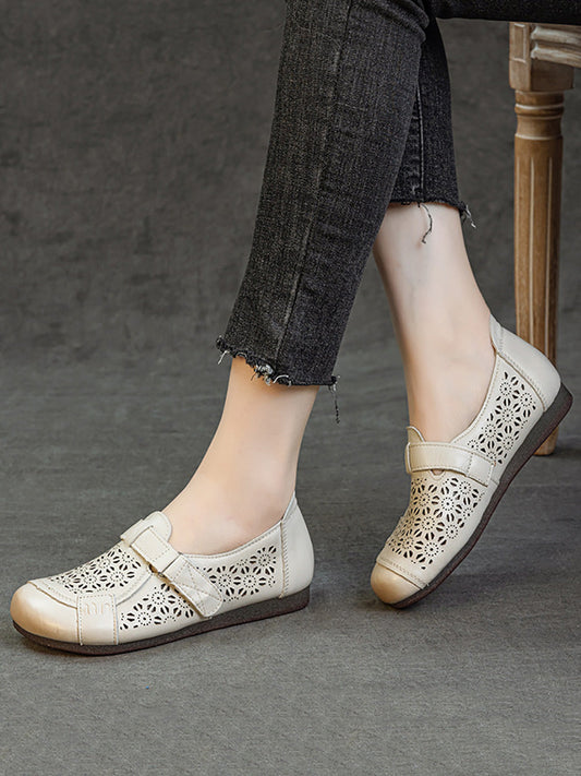Women Summer Hollow Out Leather Low Heel Shoes