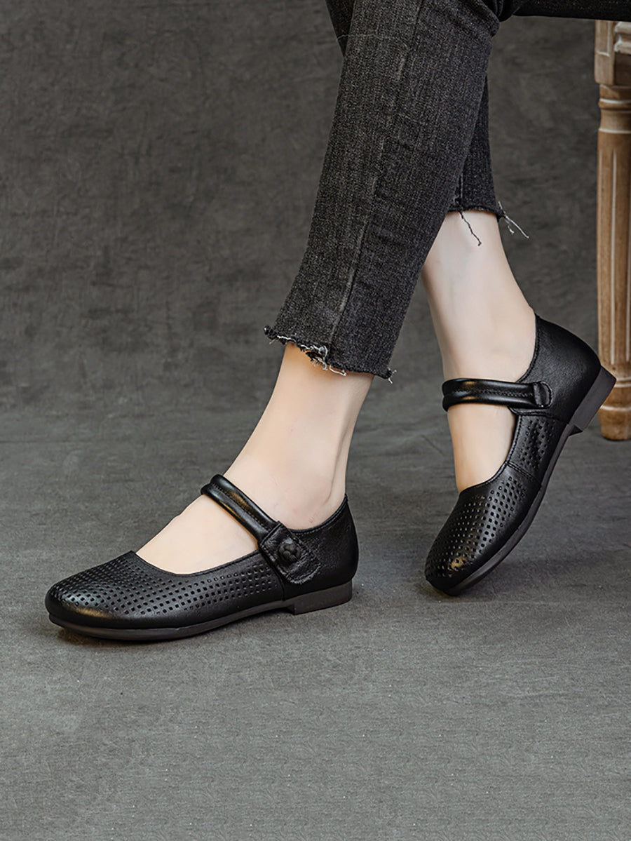 Women Casual Summer Genuine Leather Hollow Out Shoes