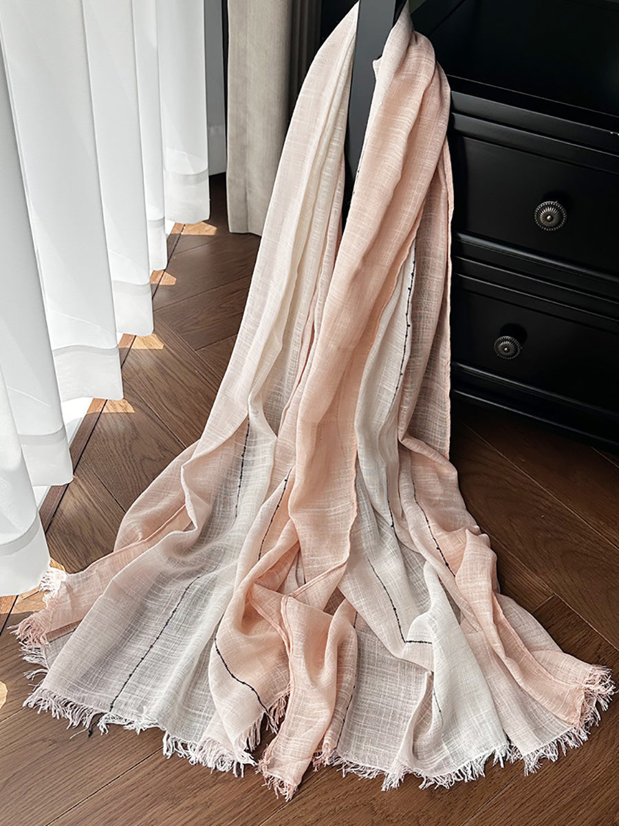 Women Summer Artsy Colorblock Cotton Tassel Scarf