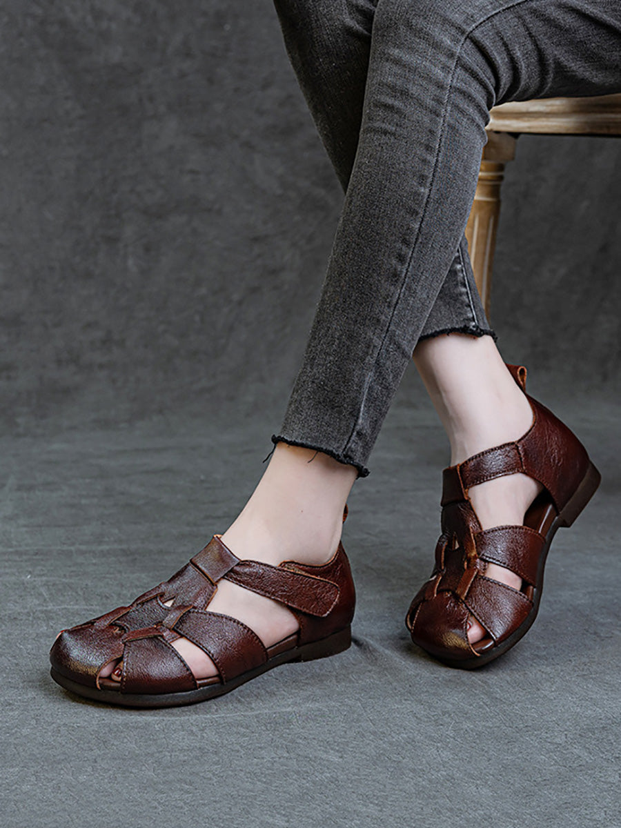 Women Summer Soft Leather Spliced Sandals