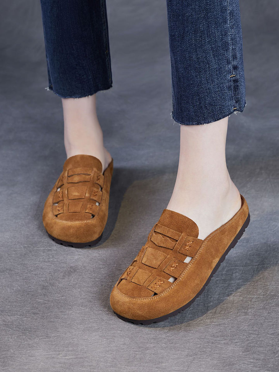 Women Summer Suede Leather Weave Flat Shoes